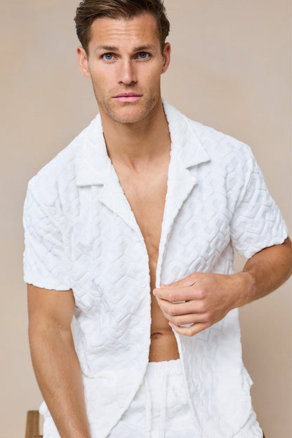 Fontana Flocked Towelled Shirt - Ecru