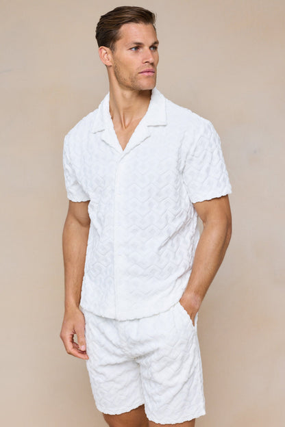 Fontana Flocked Towelled Shirt - Ecru