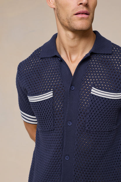 Cipressi Crochet Knit Shirt - Navy